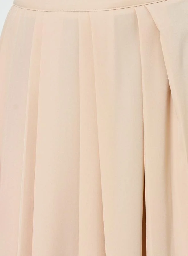 Styli Women Beige Pleated A-Line Midi Skirt